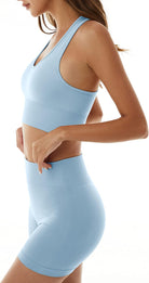 Women'S 2 Piece Seamless Workout Set High Waist Shorts Racerback Sports Bra Gym Clothes Yoga Set