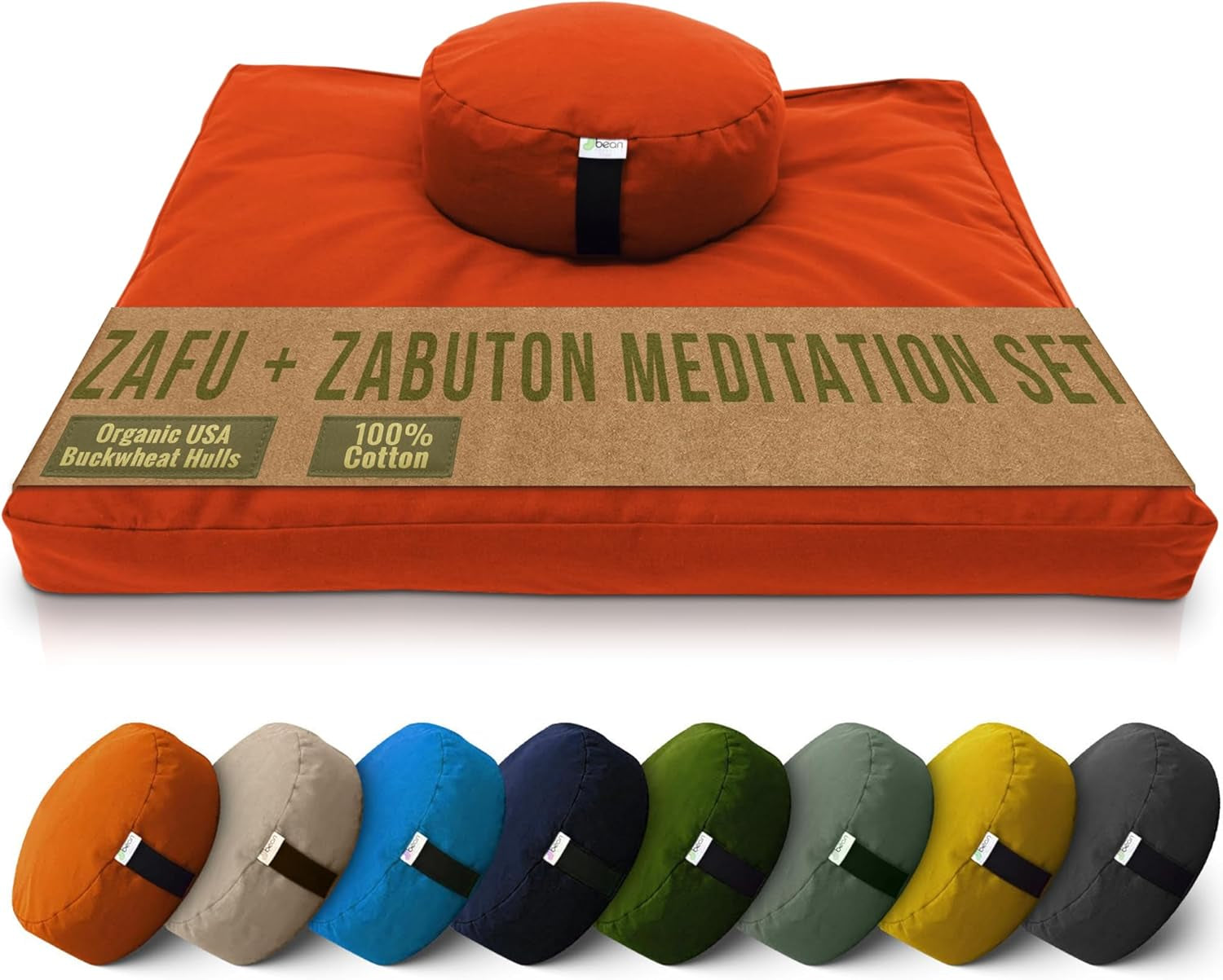 Meditation Cushion Mat Set - Zafu Floor Pillow Organic Buckwheat Pillow + Cotton Filled Zabuton Prayer Pad - Meditation Pillow Yoga Knee Pad - Made in USA - 14" round or 18" Oval
