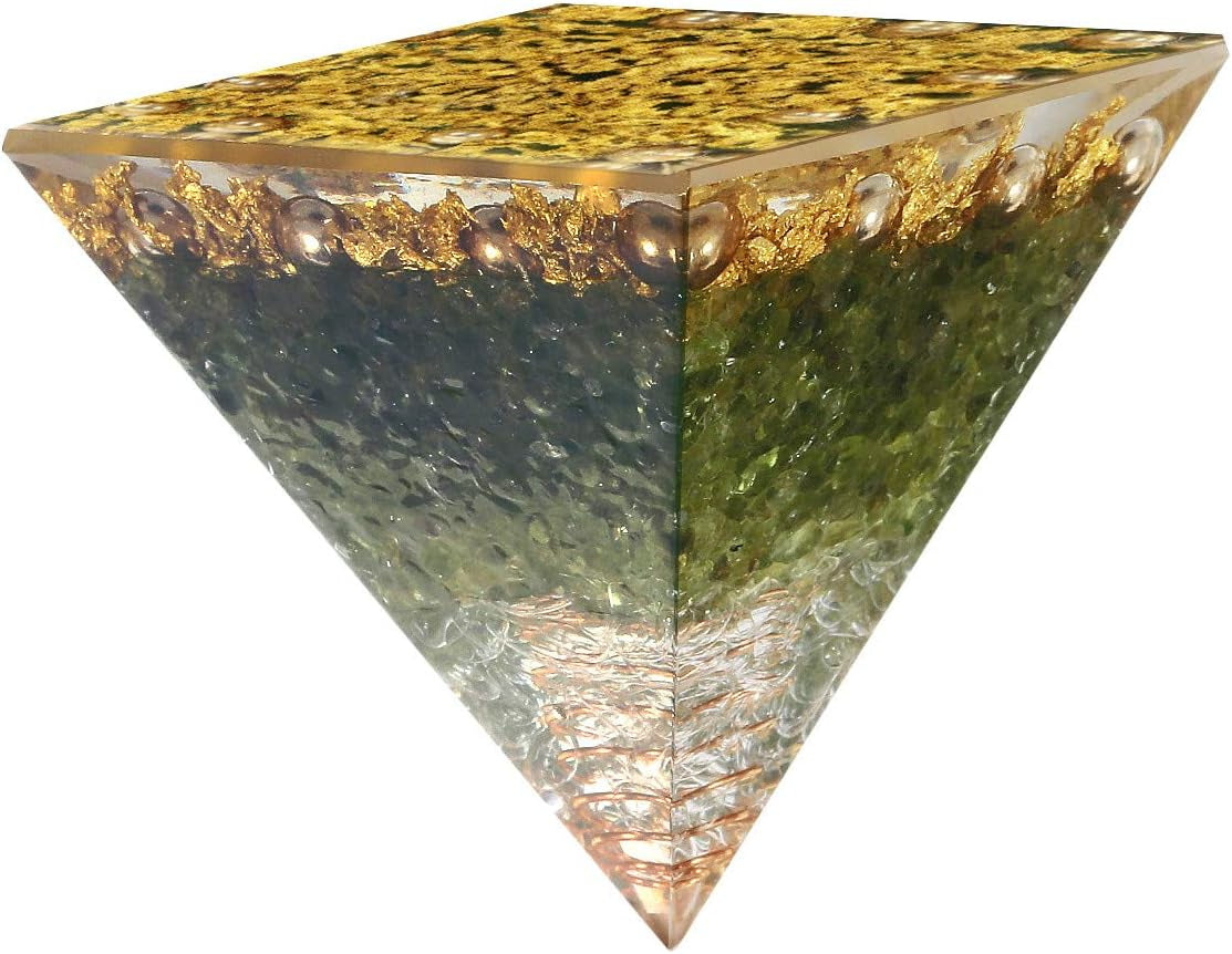 Olivine Healing Crystal Copper Wire Orgone Pyramid Stone Figurine Energy Generator for Meditation Reiki Balancing