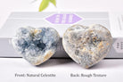 Celestite Crystals Heart Blue Geode Celestite Cluster Natural Celestite Stone Large Healing Crystal for Home Decor, Gifts with Plastic Stand 3.2"-3.6"