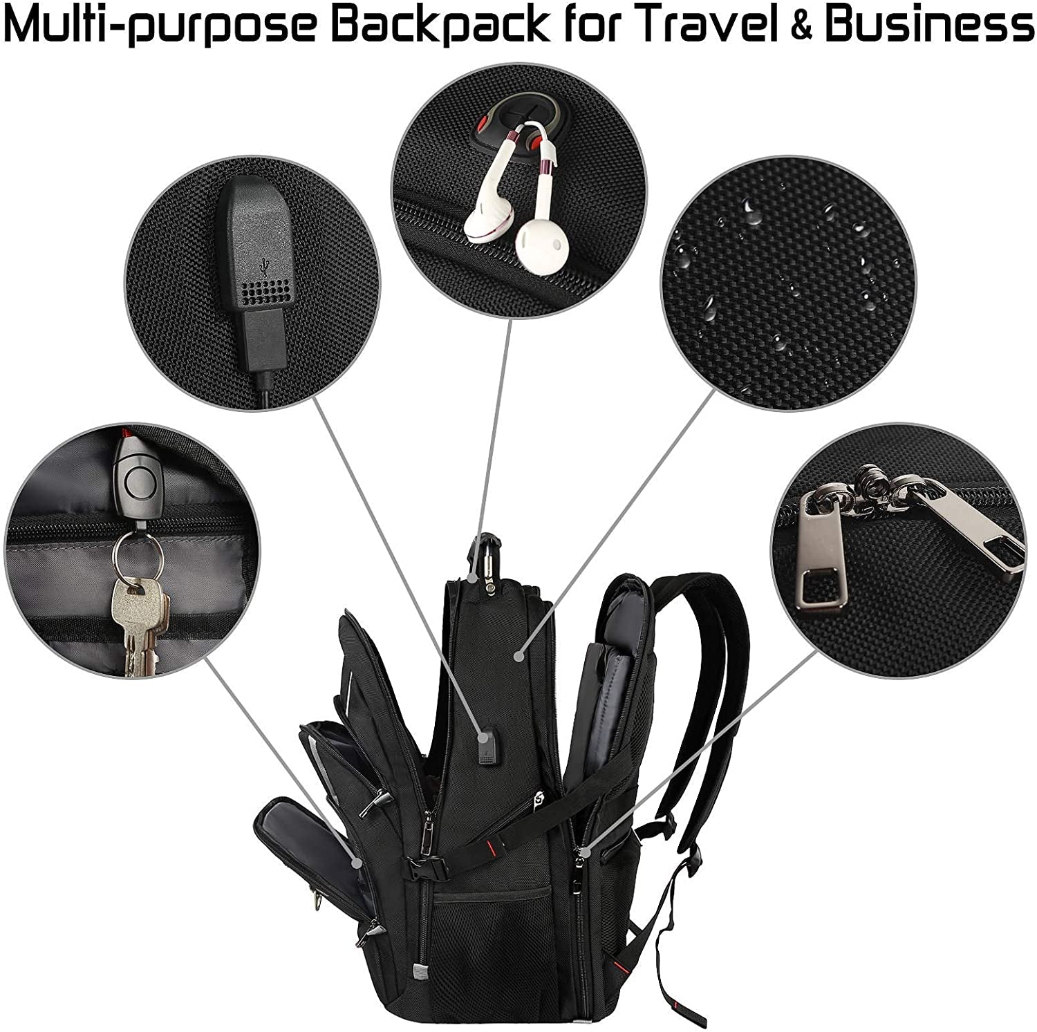 18.4 Laptop Backpack for Men, 55L-60L Extra Large Gaming Laptops Backpack with USB Charger Port, TSA Friendly Flight Approved RFID Anti-Theft Pocket, Water Resistant Suiltable for Travel Business Work