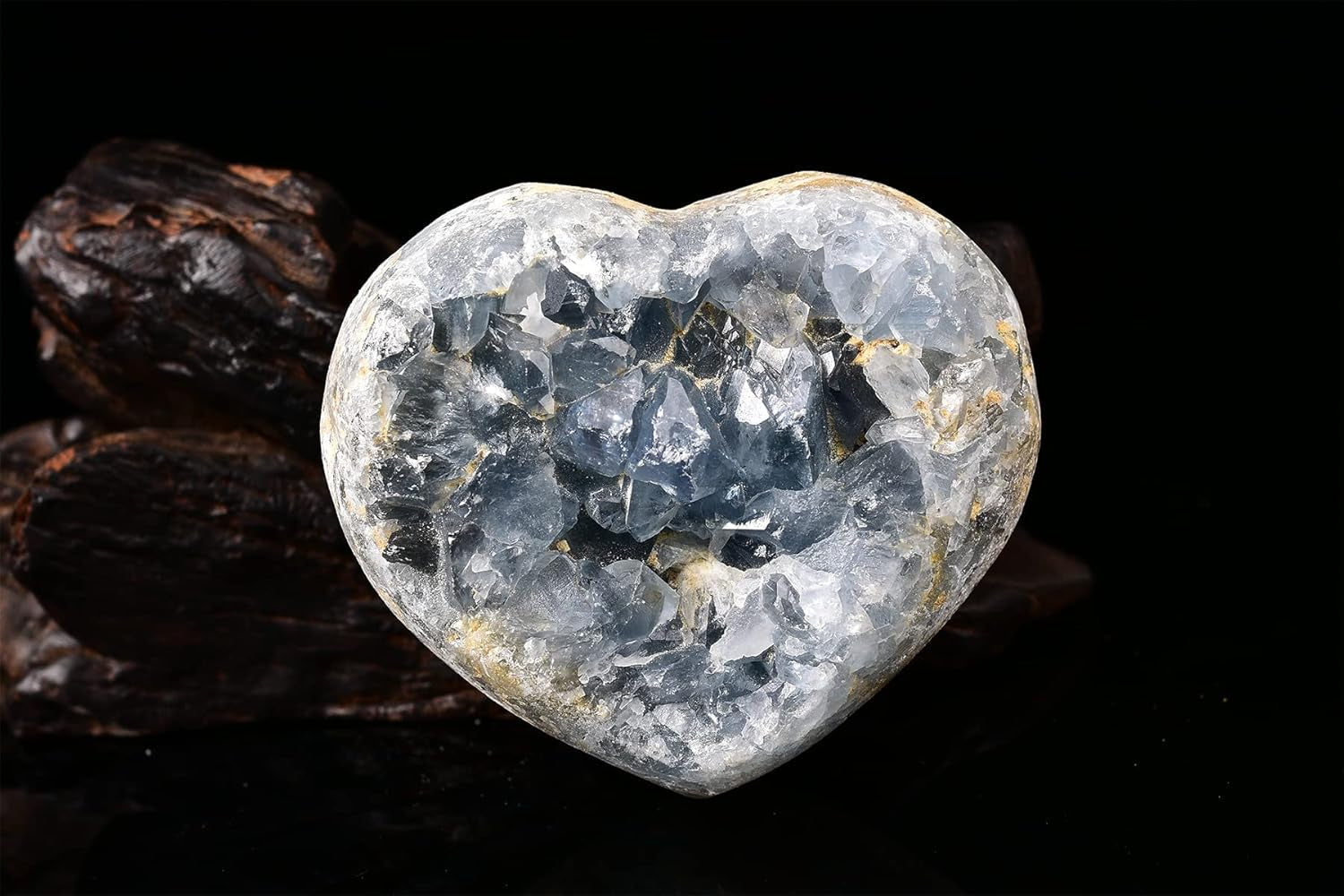 Celestite Crystals Heart Blue Geode Celestite Cluster Natural Celestite Stone Large Healing Crystal for Home Decor, Gifts with Plastic Stand 3.2"-3.6"