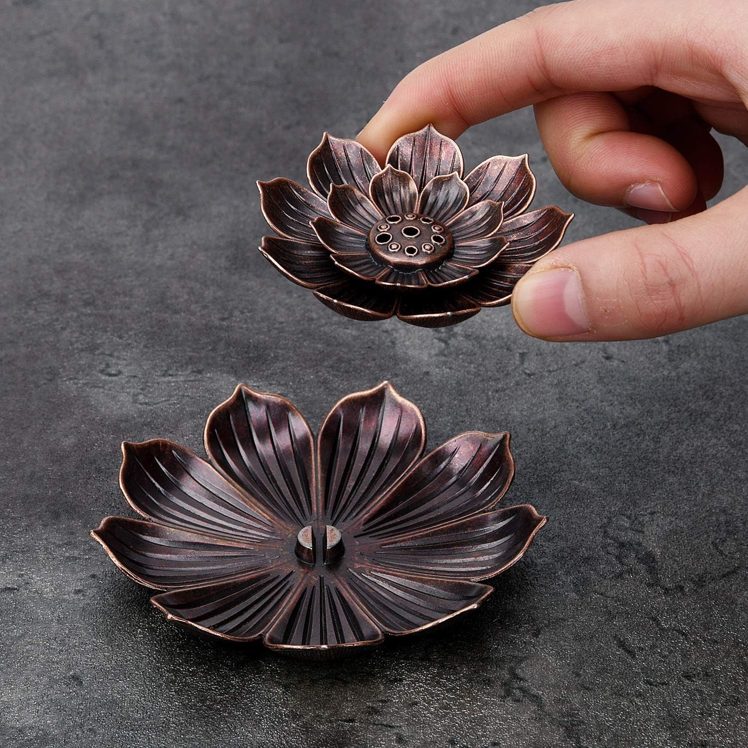 Brass Lotus Incense Burner, Brass Incense Holder Cone Incense Burner Holder with Ash Catcher and Ash Brush for Home Office Fragrance Accessories