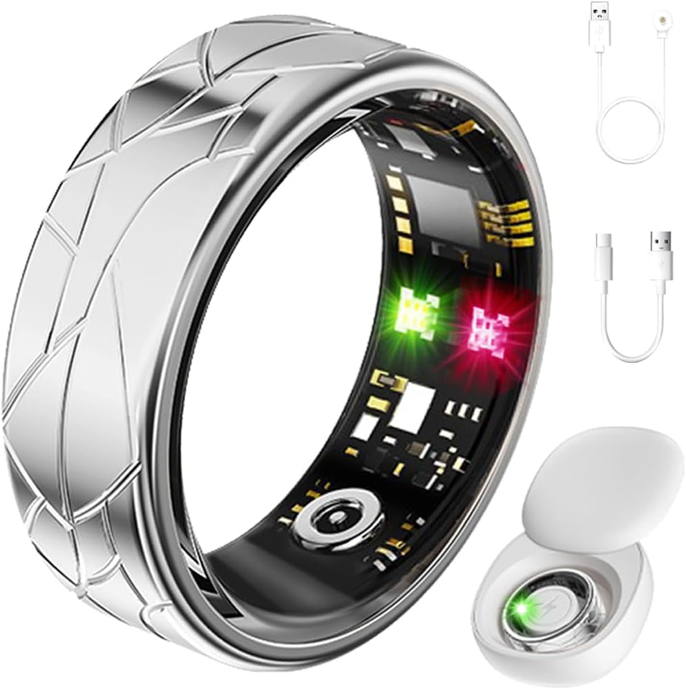 Smart Ring Fitness Tracker Sleep Tracking Heart Rate Monitor Pedometer, Waterproof Activity Tracker Fitness Ring Steps Counter, Gesture Controls for Short Video, 8 Days Last, Silver, #12