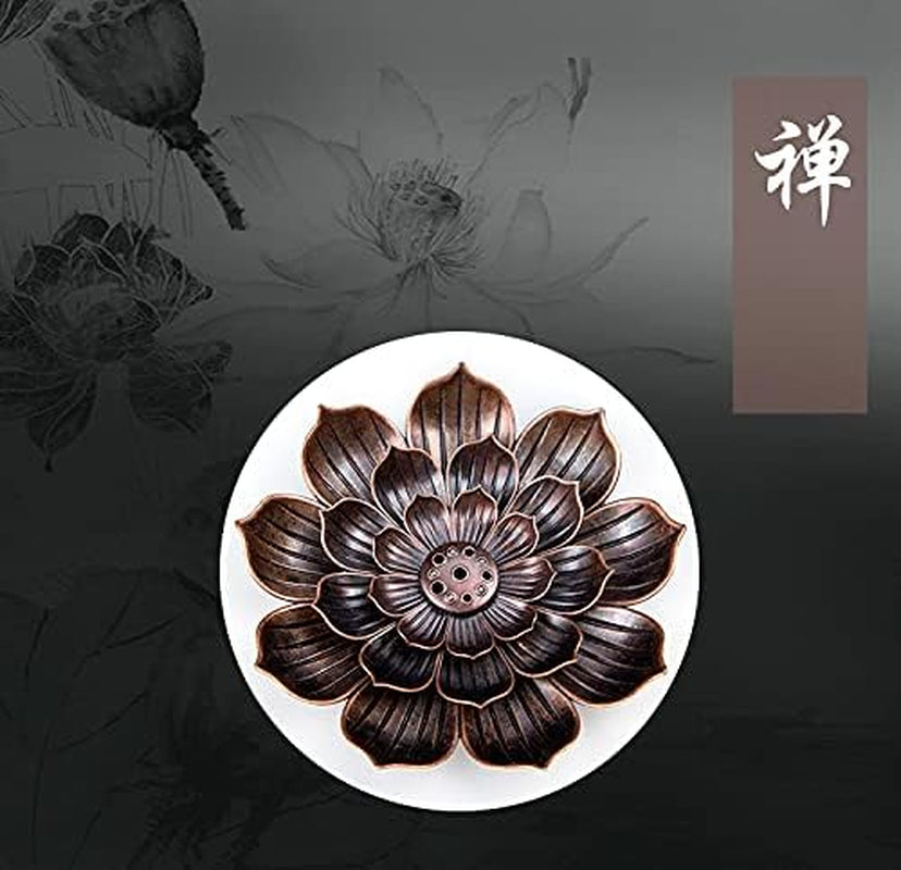 3 in 1 Lotus Incense Holder, Zinc Alloy Sticks Incense Burner Detachable Ash Catcher, 6 Holes Hold Stick/Coil/Cone Incense for Yoga, Home Fragrance Decoration, Brass