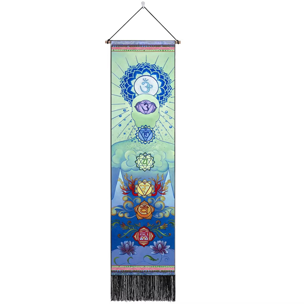 Seven Chakra Tapestry ,Hippie Mandala Chakras Wall Hanging , Yoga Meditation Tapestries for Spiritual Room Decor , 12.8"X 51.2"