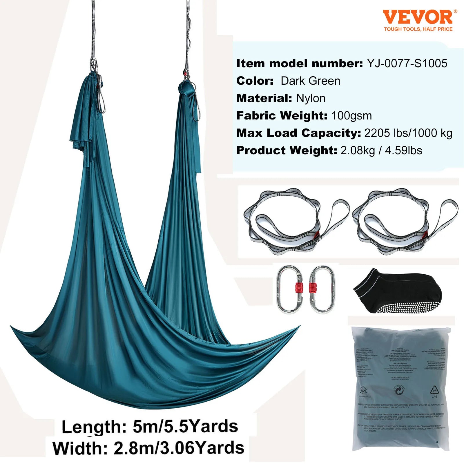 5.5 Yards Aerial Yoga Hammock & Swing Nylon Fabric Full Rigging Hardware for Antigravity Yoga Fitness Bodybuilding