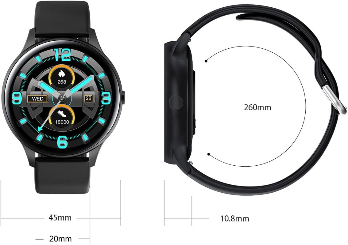 Smart Watches for Men Women, Sport Fitness Tracker Watch with Body Temperature/Heart Rate/Blood Pressure/Spo2/Sleep Monitor/Pedometer/Waterproof, Bluetooth Smartwatch, Black