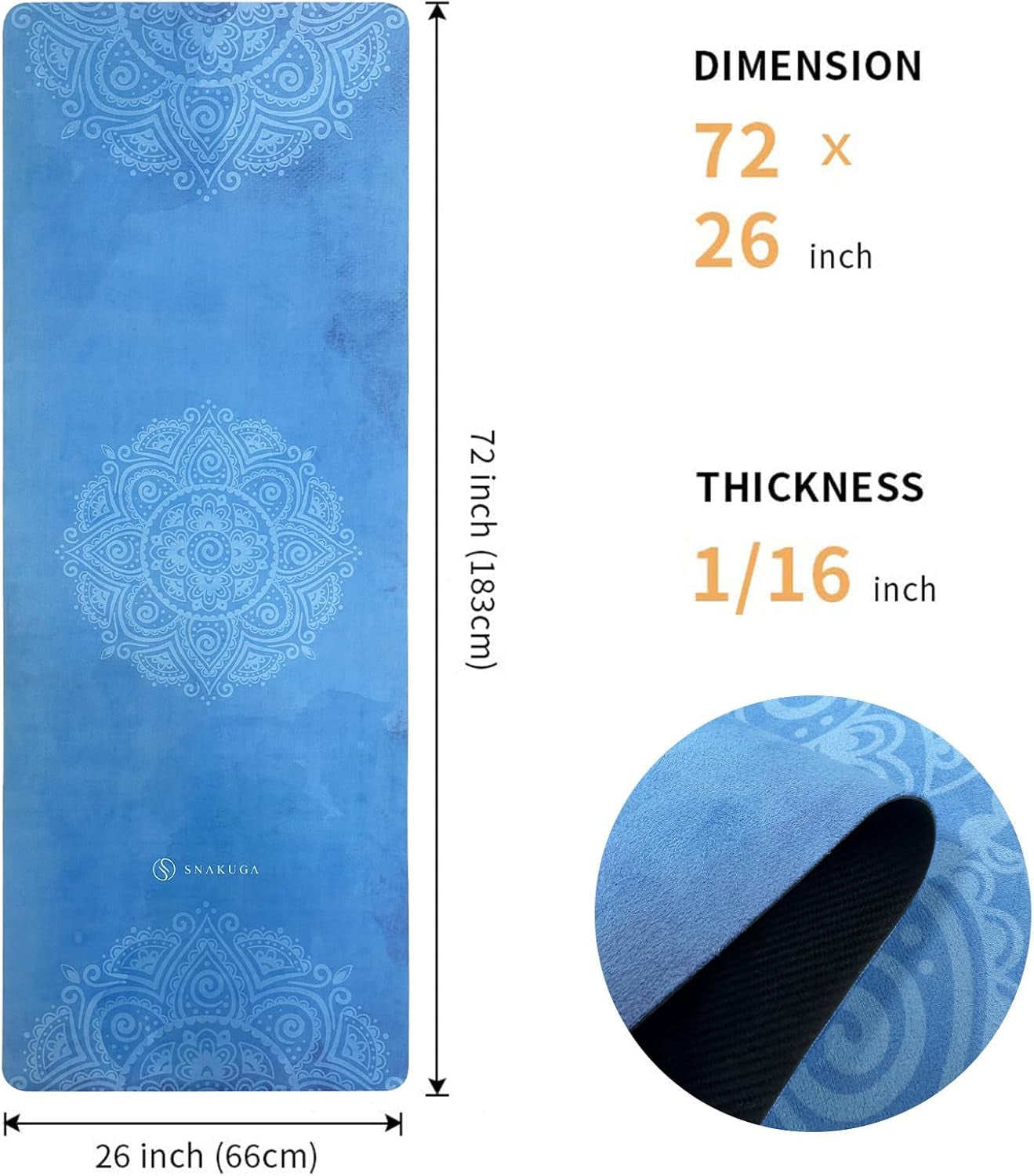Travel Yoga Mat, Non Slip Exercise Suede Mat with Carry Bag, All-Purpose Fitness Mat with High Density Anti-Tear Surface for Women, Ideal for Pilates Workout (72'' X 26'' X 1.5Mm Thick)