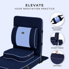 Extra Large Meditation Chair and Yoga Chair W Back Support Cushion and Meditation Block | Yoga Chair for Adults | Premium Floor Chair | Portable | Navy Blue, Seat Size: 24X22 In