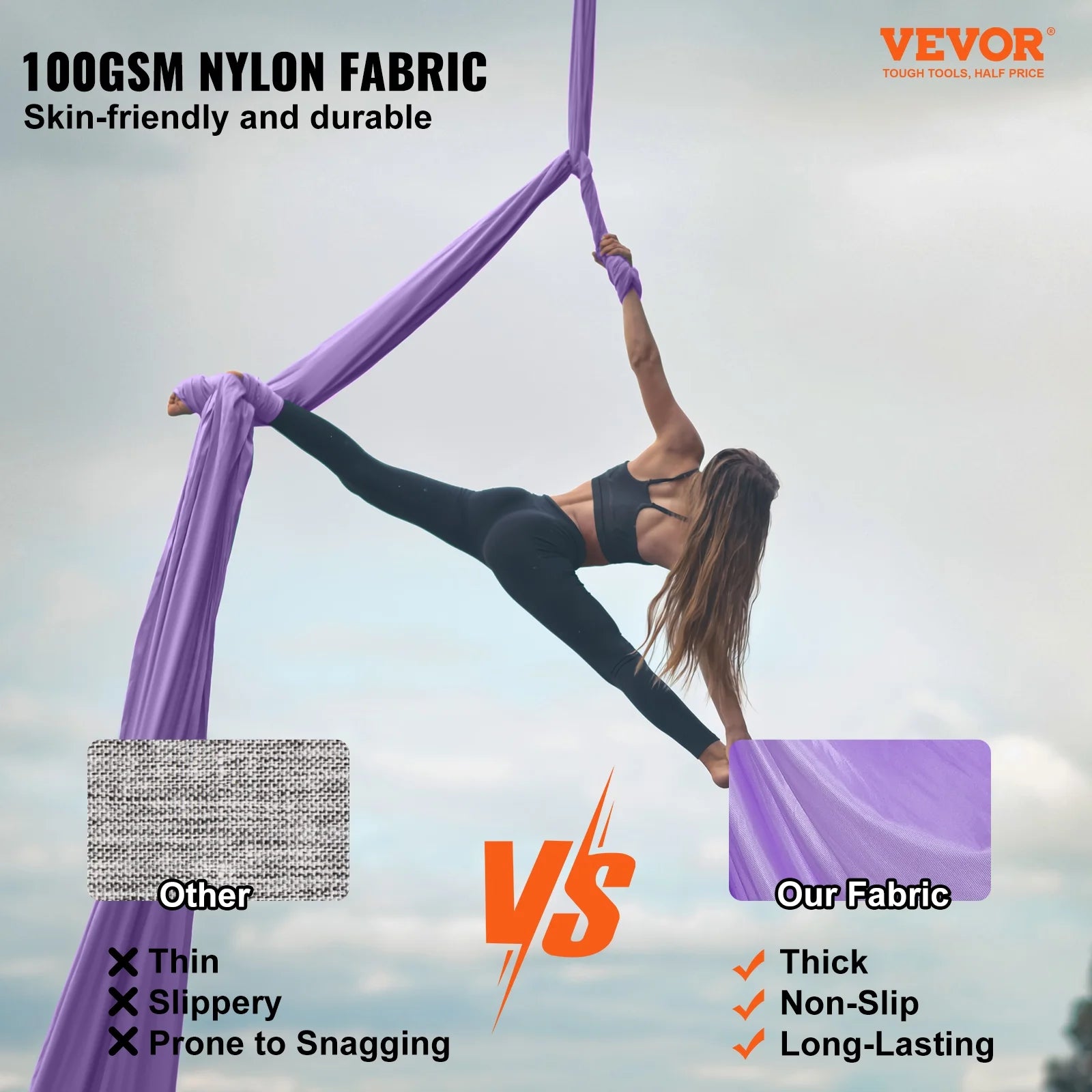 Yoga Swing Aerial Hammock - 4.4 Yard Nylon Hanging Sling for Inversions - Purple