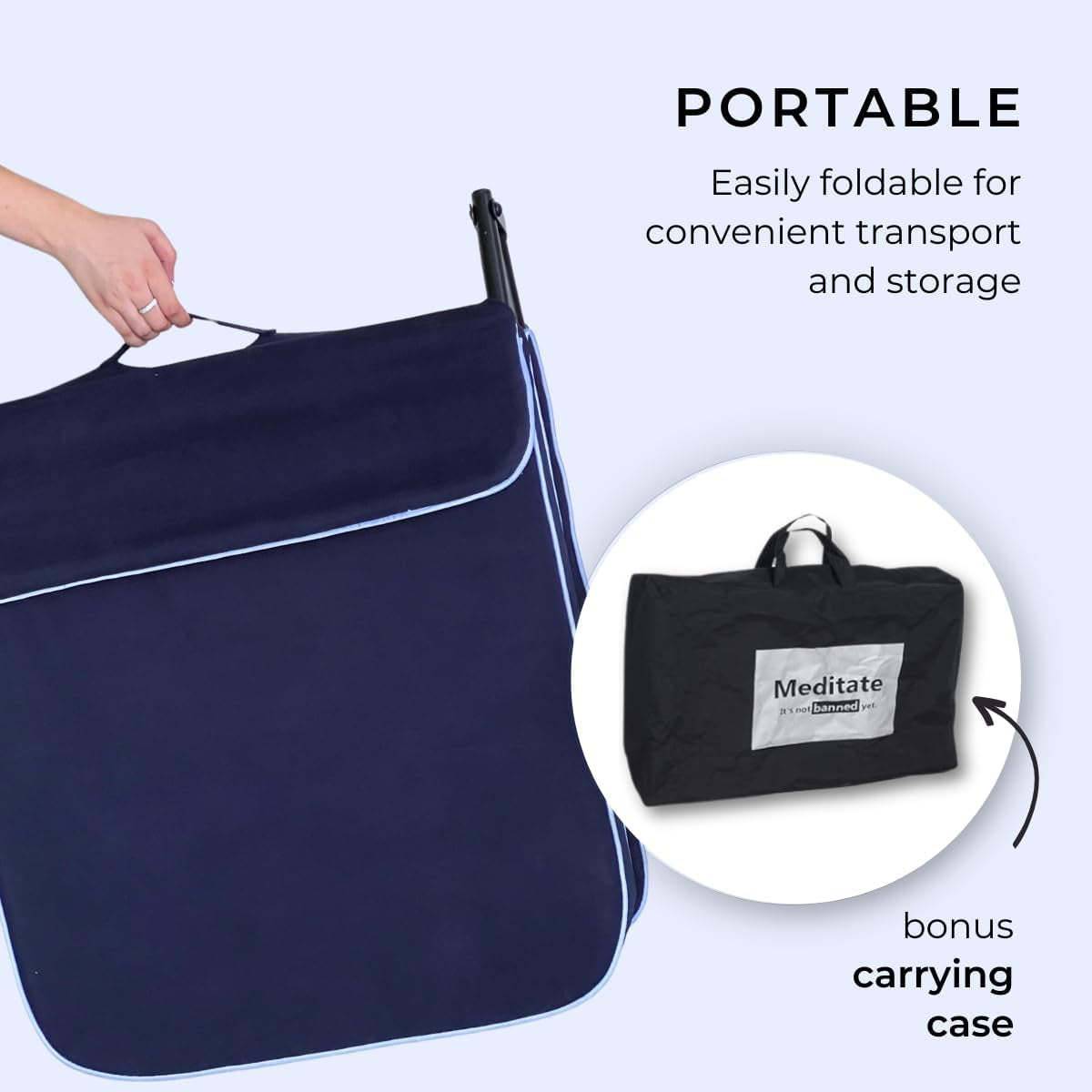 Extra Large Meditation Chair and Yoga Chair W Back Support Cushion and Meditation Block | Yoga Chair for Adults | Premium Floor Chair | Portable | Navy Blue, Seat Size: 24X22 In