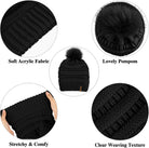 Womens Winter Warm Sets Knitted Fur Pompoms Beanie Hat Circle Loop Scarf Touch Screen Gloves Winter Favor Accessories