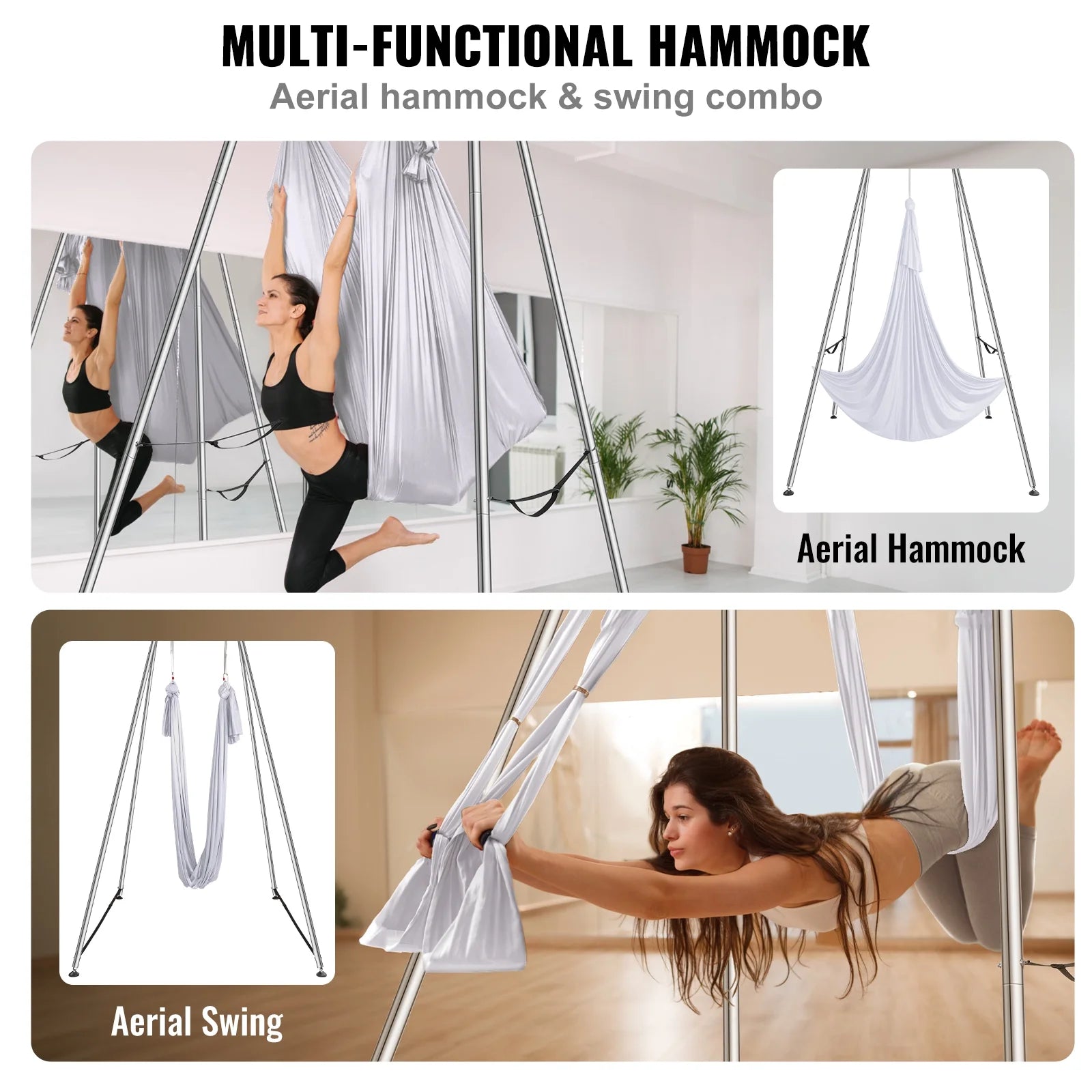 551.15 Lbs Yoga Swing Stand Hammock Aerial Silk Kit Load Yoga Frame White