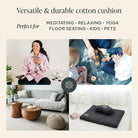 Large Meditation Cushion | Zafu Yoga Bolster Meditation Floor Pillow Seat | Buckwheat Hull Filled Crescent Shaped Cushion with Removable Washable Cover + Carry Handle (Minimal Black)