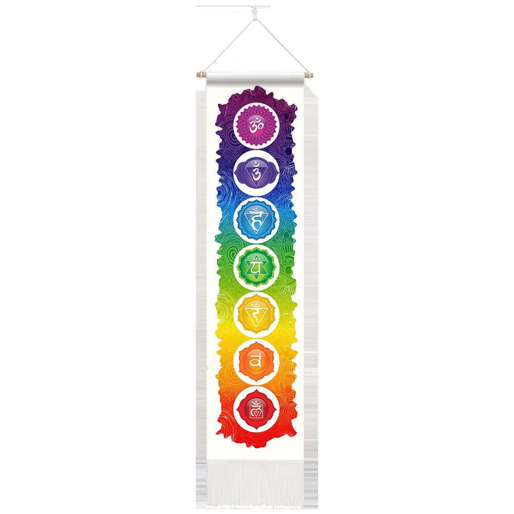 Seven Chakra Tapestry ,Hippie Mandala Chakras Wall Hanging , Yoga Meditation Tapestries for Spiritual Room Decor , 12.8"X 51.2"