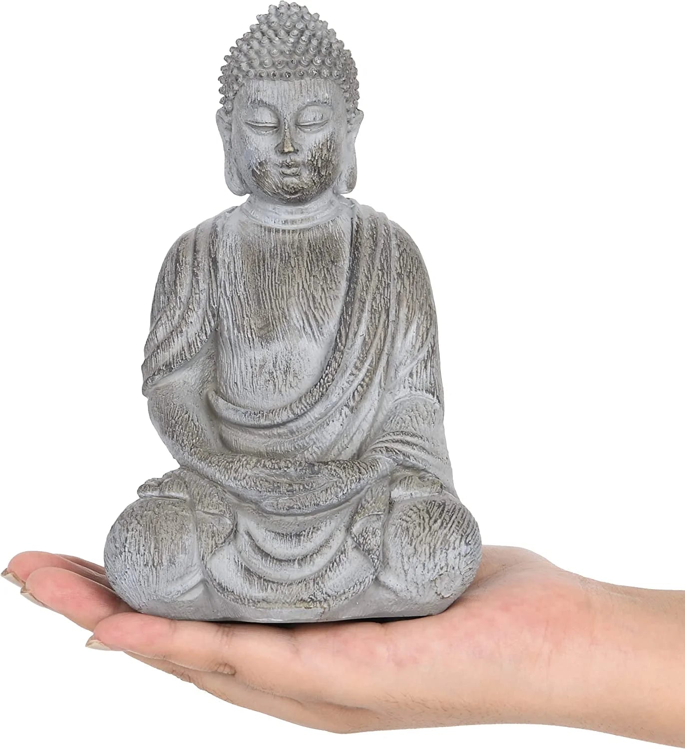 Lord Buddha Statue Mini — Great Spiritual Gift Idea — 6.7 Inch Durable Resin Buddha Decor Statue with Wooden round Base — Mini Buddha Statue for Home Decor