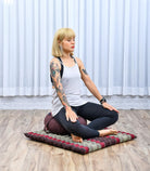Meditation Cushion Set – 1 round Zafu Meditation Pillow and 1 Square Roll-Up Zabuton Meditation Mat, Pillows Bundle Filled with Kapok