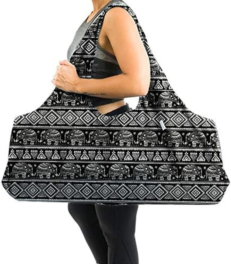 Large Yoga Mat Bag | the ORIGINAL totepro | Large Yoga Mat Tote Sling Carrier with Side Pocket | Fits Most Size Mats (Thai Elephant)