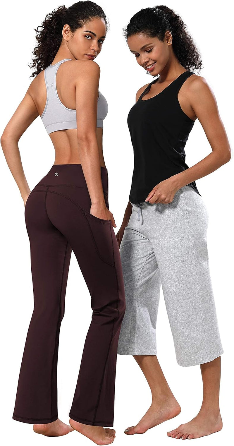 29"/31"/33"/35"/37" Women Bootleg/Wide Legs High Waist Yoga Pants Tummy Control Bootcut Workout Flared Out Pockets