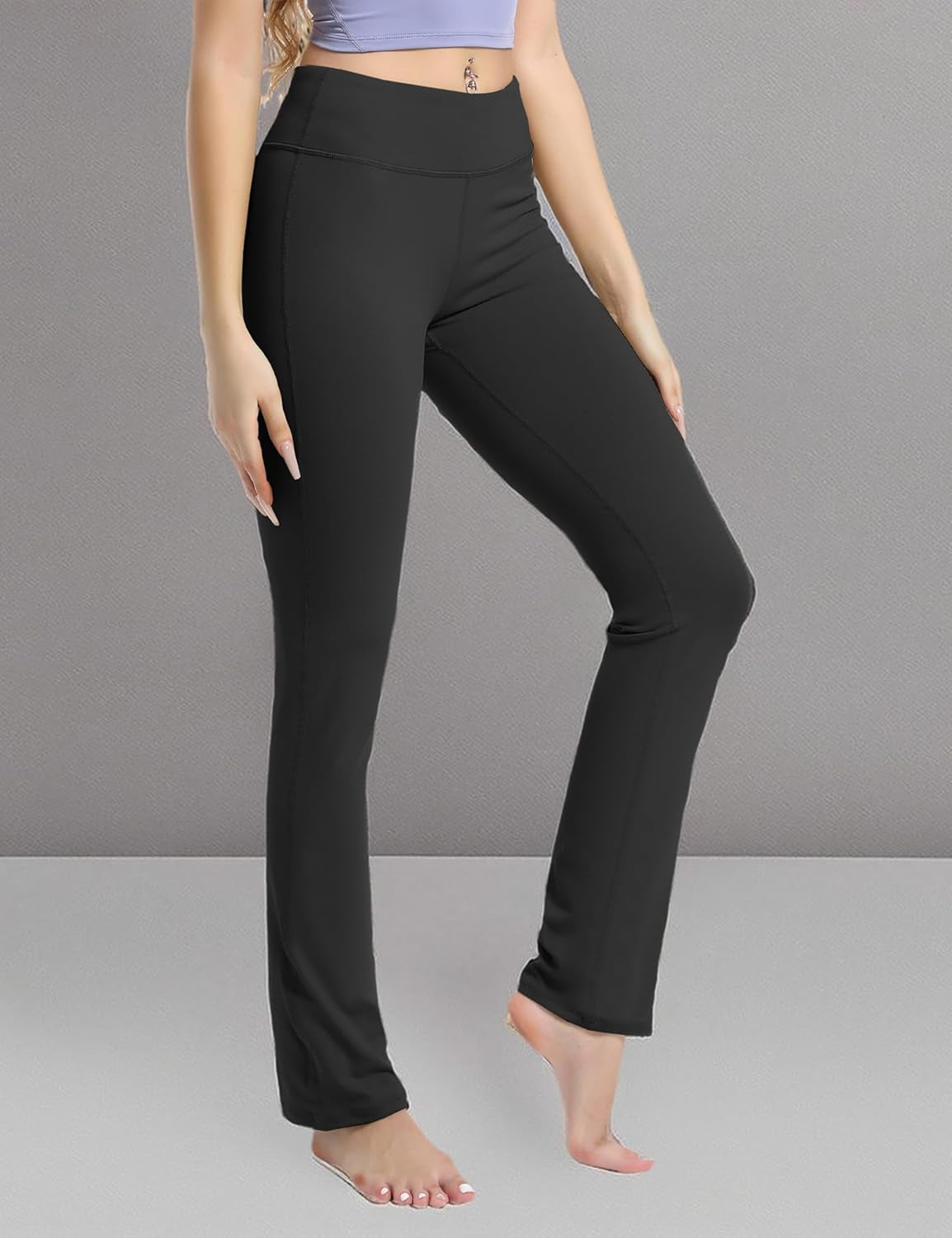 29"/31"/33"/35"/37" Women'S High Waist Straight Leg Yoga Pants Tummy Control Workout Pants with Pockets