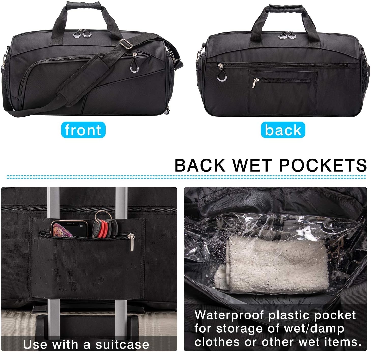 Sports Gym Bag with Shoes Compartment &Wet Pocket Gym Duffel Bag Overnight Bag for Men and Women