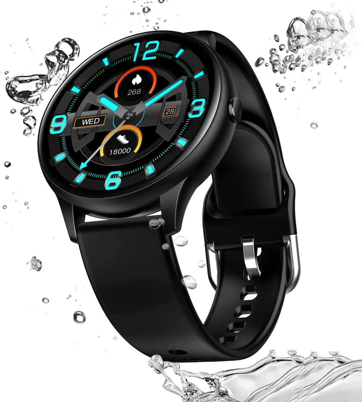 Smart Watches for Men Women, Sport Fitness Tracker Watch with Body Temperature/Heart Rate/Blood Pressure/Spo2/Sleep Monitor/Pedometer/Waterproof, Bluetooth Smartwatch, Black