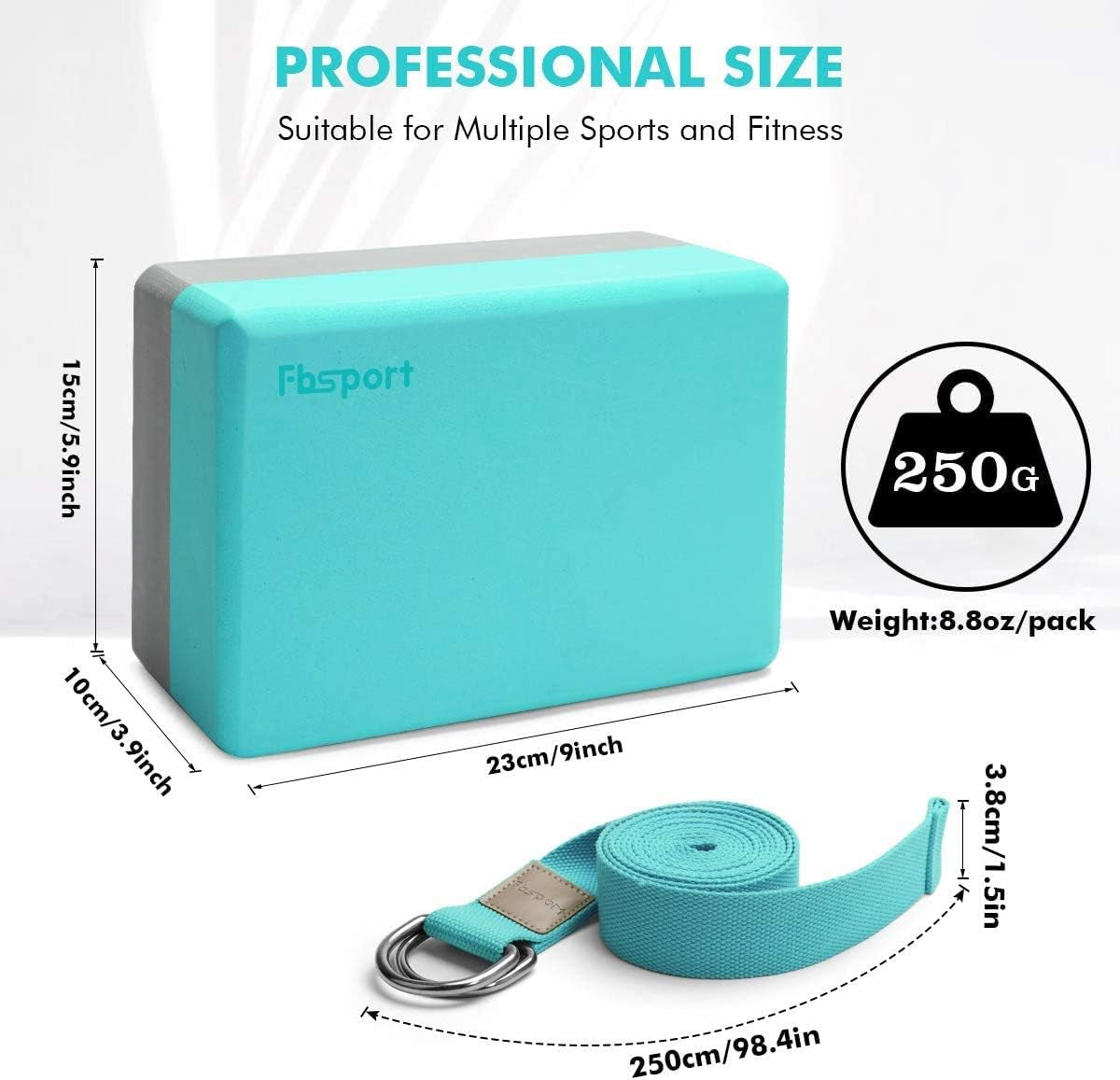 Yoga Block 2 Pack with Yoga Strap, High Density EVA Foam Block, Non-Slip Surface for Yoga, General Fitness, Pilates, Stretching-9" X 6" X 4"