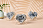 Celestite Crystals Heart Blue Geode Celestite Cluster Natural Celestite Stone Large Healing Crystal for Home Decor, Gifts with Plastic Stand 3.2"-3.6"