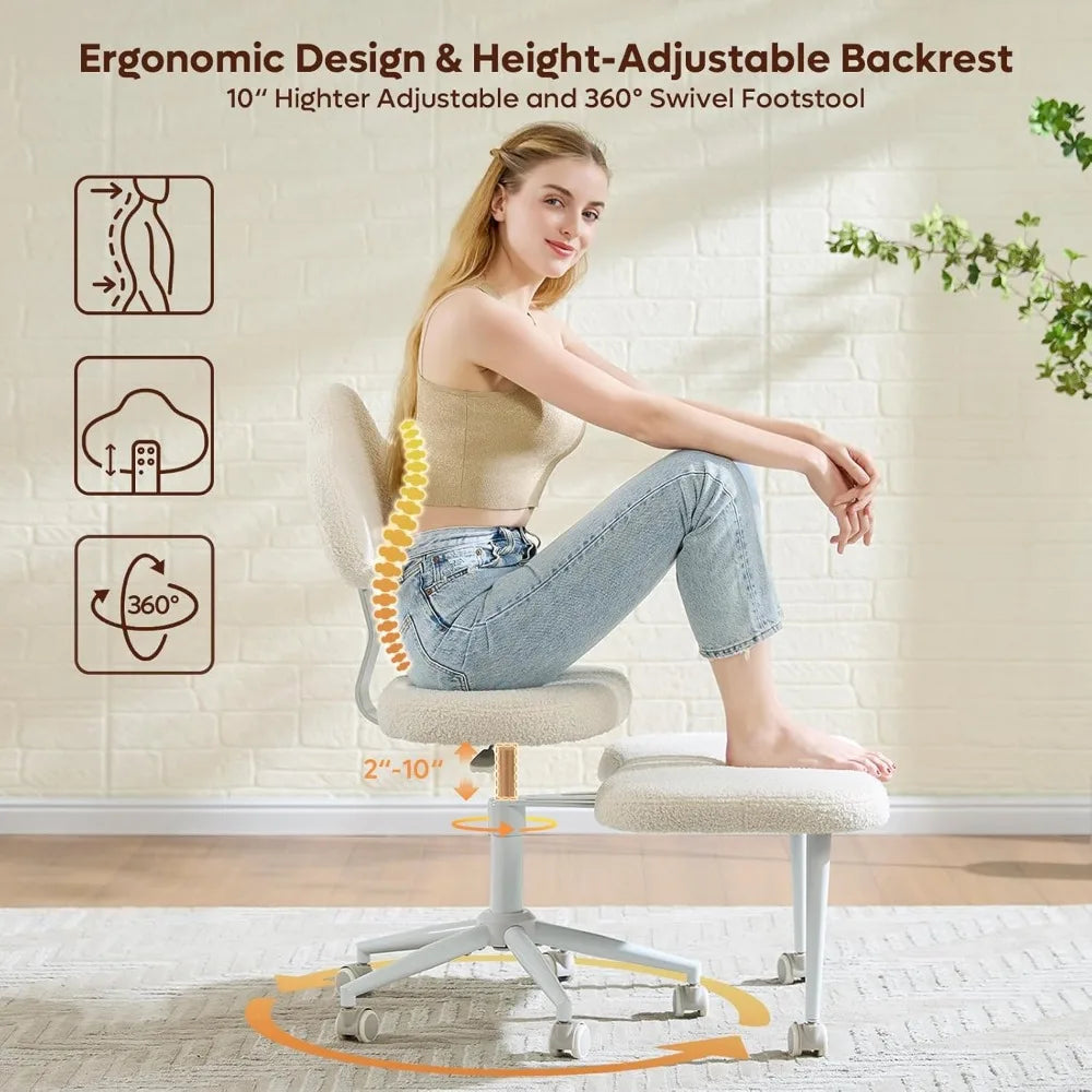 Cross Legged Office Chair with Wheels, Meditation Chair, ADHD Chair for Adults, Wider Criss Cross Chair, Height Adjustable Backr