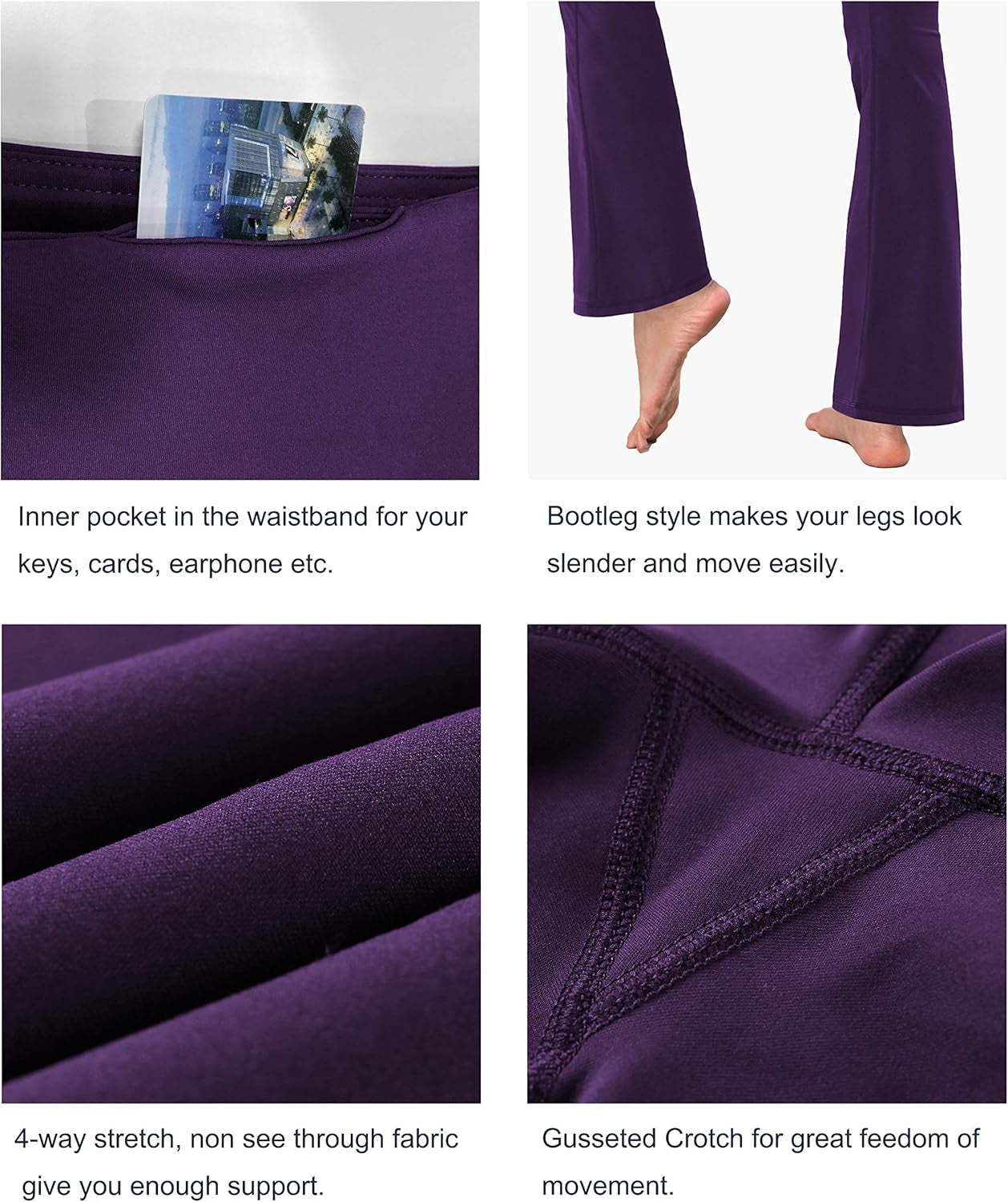 29"/ 20"/21" Women'S Stretchy Bootleg Yoga Capri Pants with Out Pockets Basic Polyester_Pansypurple S_29" Inseam
