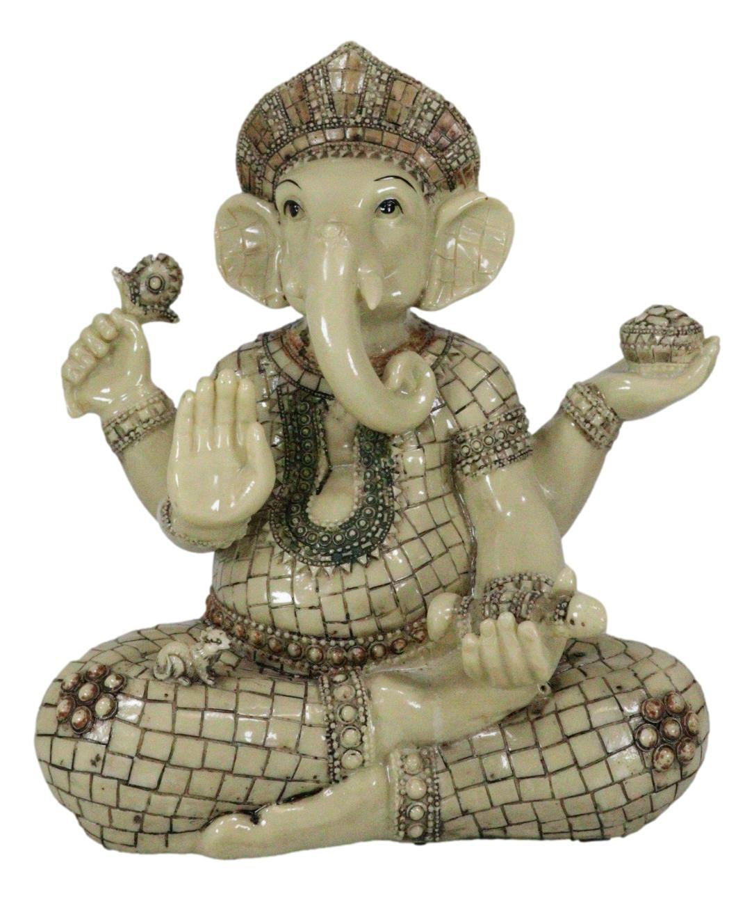 Ebros 11" Tall Hindu Ganesha in Meditation Holding Bowl Conch and Lotus Statue