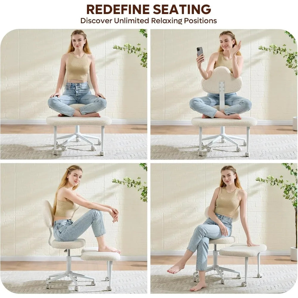 Cross Legged Office Chair with Wheels, Meditation Chair, ADHD Chair for Adults, Wider Criss Cross Chair, Height Adjustable Backr