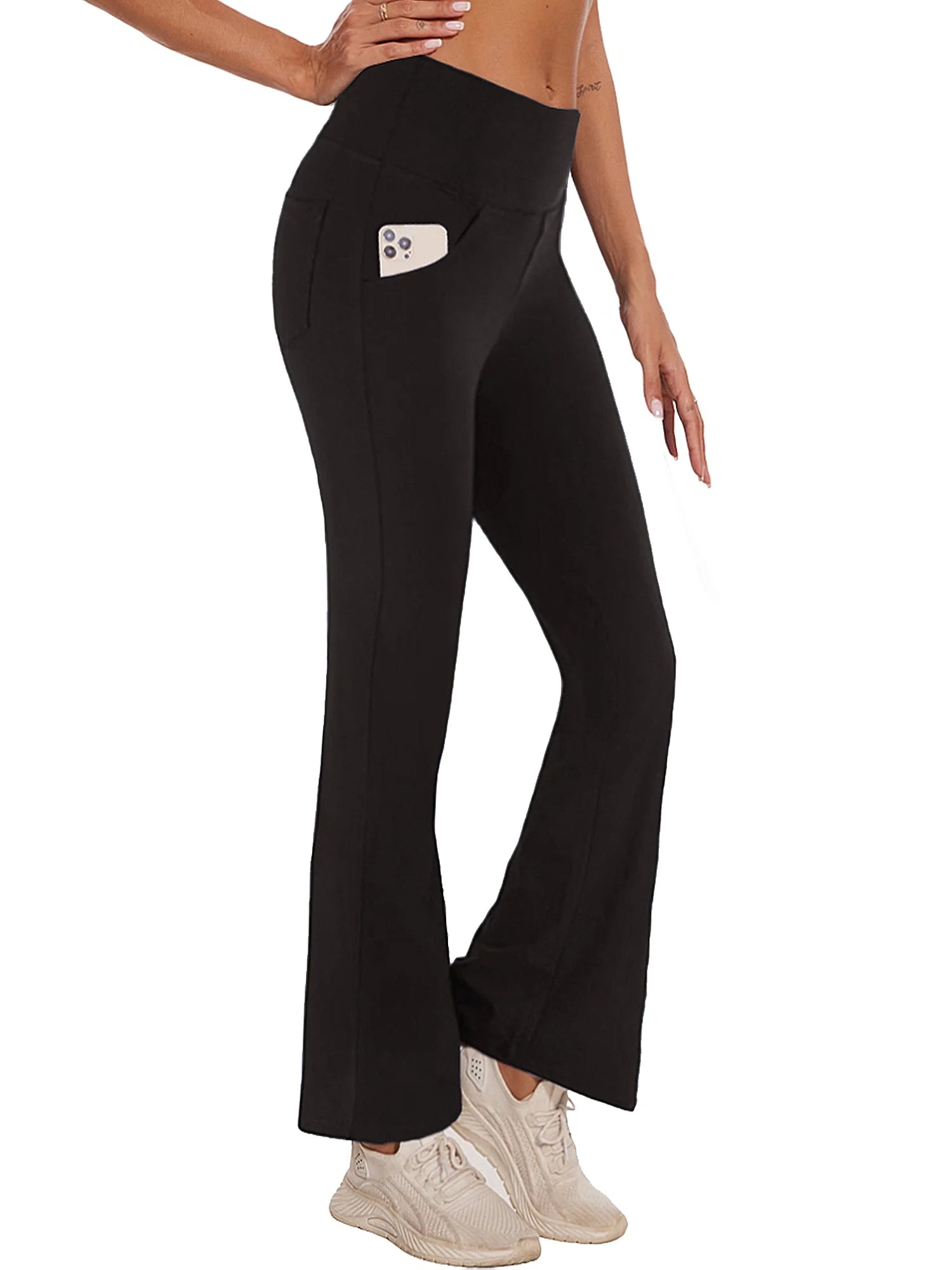 Womens Bootcut Yoga Pants with Pockets High Waist Bootleg Trousers Workout Gym Flare Legging Activewear Black XL