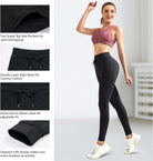 High Waisted Yoga Leggings for Women Double Tummy Control Workout Yoga Pants with Pockets Drawstring Jogger Pants Black
