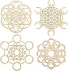 Set of 4 7Inch Wood Crystal Grid Board Wall Art, Wood Wall Sculpture Art Hanging Home Decoration