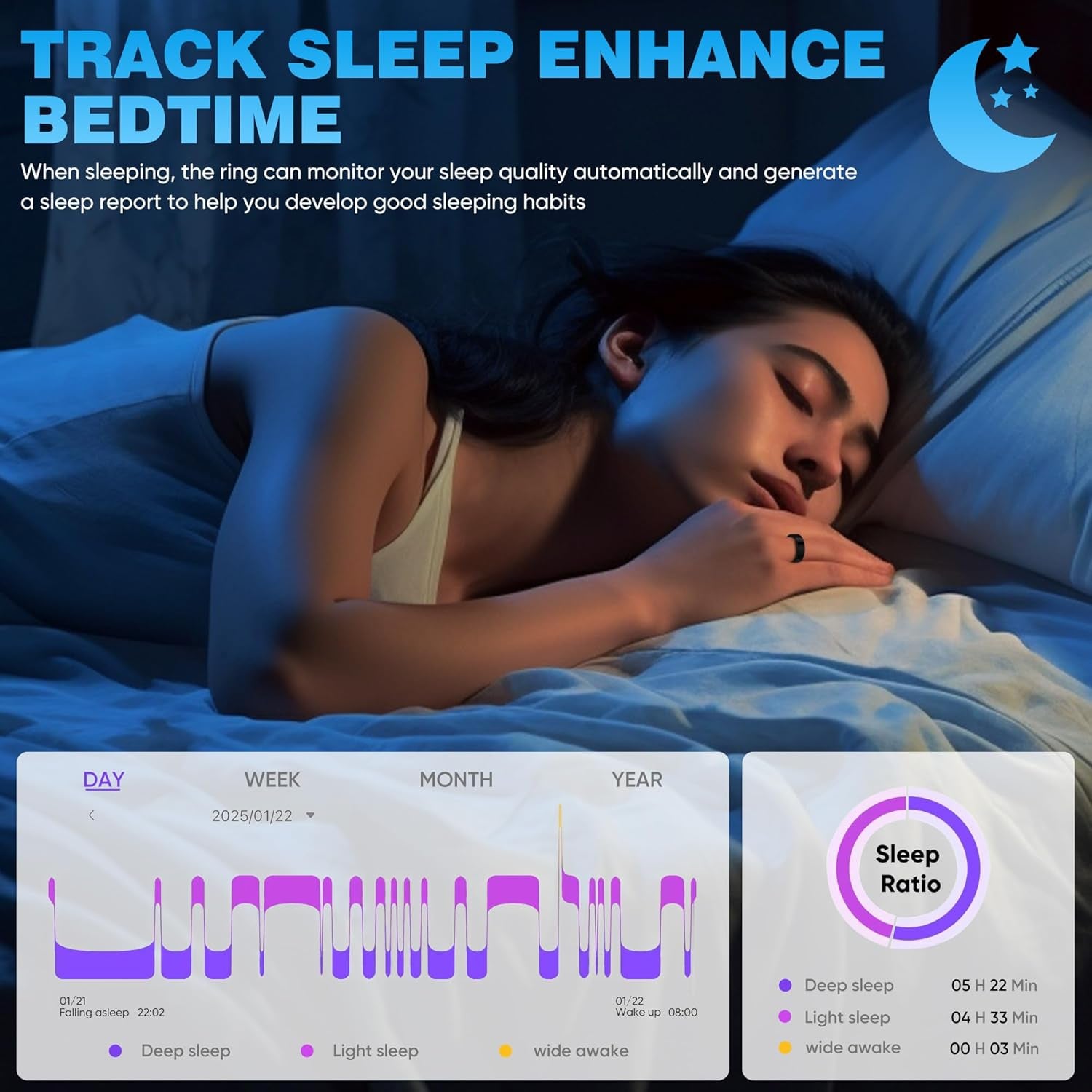 Smart Rings for Women Men, Sleep Tracker, Step Tracker, No Subscription Fee, IP68 Waterproof Smart Ring for Ios & Android (Black 11#)