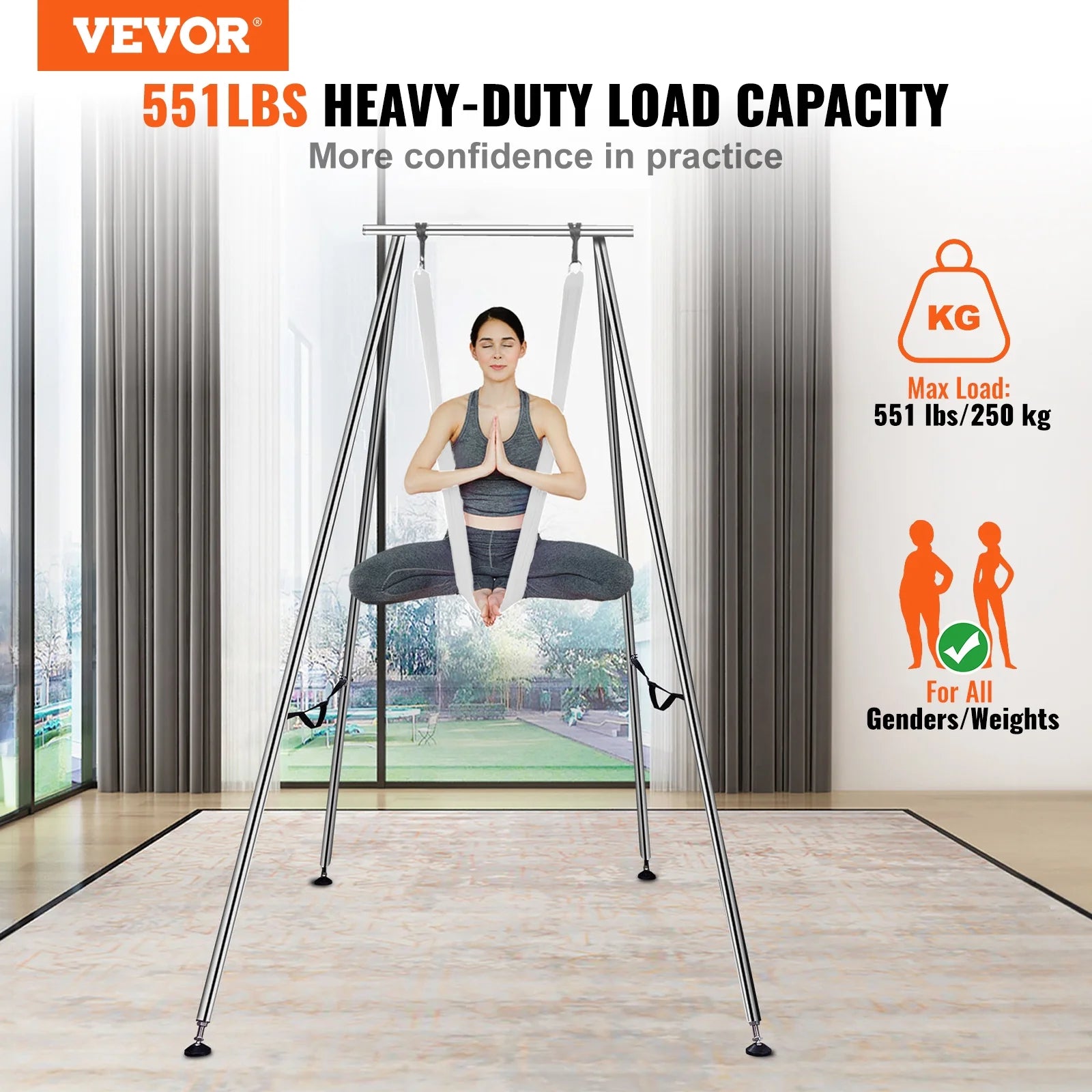 551.15 Lbs Yoga Swing Stand Hammock Aerial Silk Kit Load Yoga Frame White