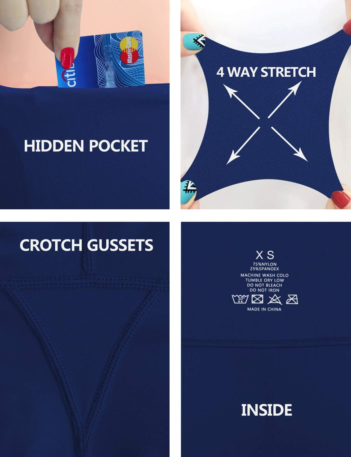 25"/26"/27"/28" Inseam Women'S Basic/Out Pockets High Waist Yoga Pants Stretchy Workout Pants