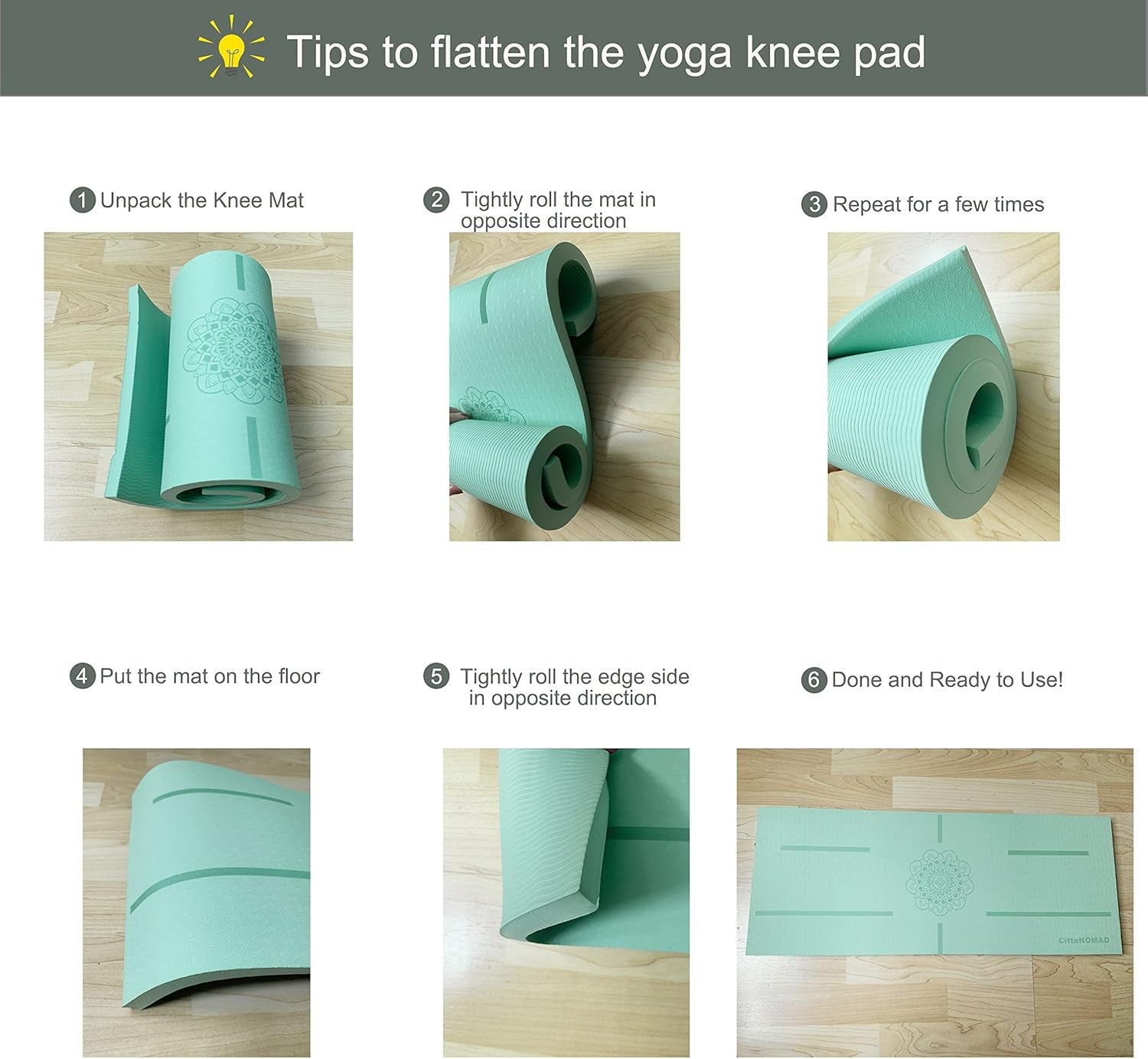 Yoga Knee Pad Cushion, Extra Thick (0.6Inch/15Mm), Extra Wide (26Inch/65Mm), W/Carry Strap, TPE Yoga Accessories for Women and Men, for Knee and Elbow Cushion in Yoga/Plank/Floor Exercises