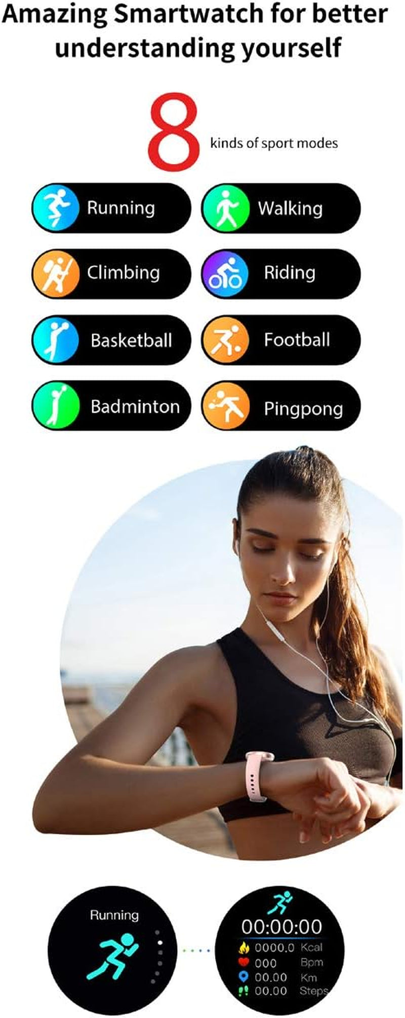 Smart Watch for Women, Sport Fitness Watch with Body Temperature Monitor/Heart Rate/Blood Pressure/Spo2/Sleep Monitor/Pedometer/Waterproof, Lady Bluetooth Smartwatch Sync with Google Fit, Pink