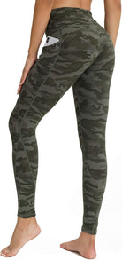 Camo Yoga Leggings for Women High Waisted Workout Long Compression Yoga Pants for Girls with Pockets,Army S