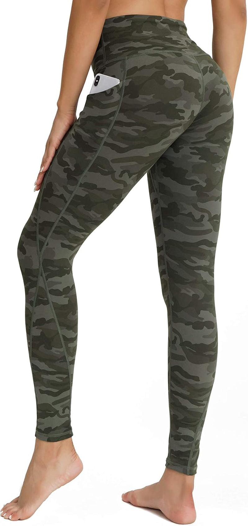 Camo Yoga Leggings for Women High Waisted Workout Long Compression Yoga Pants for Girls with Pockets,Army S