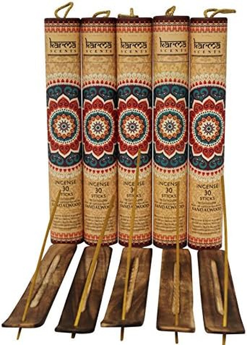 Premium Sandalwood Incense Sticks, 5 Set Gift Pack with a Free Holder in Each Box. Includes 150 Sticks and Five Incense Burners | Perfect for Home Decor and Gifts.
