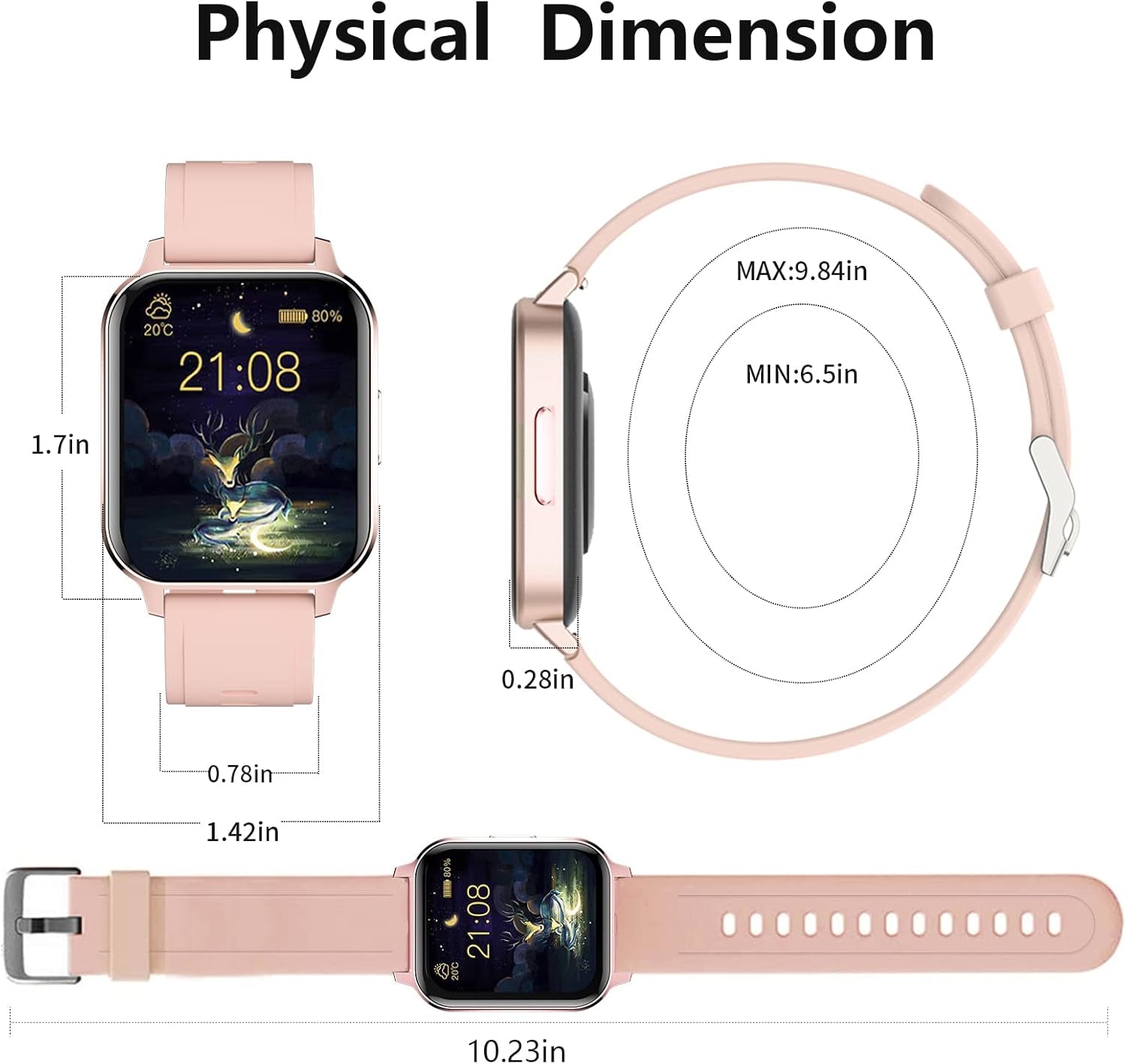 Smart Watch, 1.7" Smartwatch for Android and Ios Phones, Fitness Tracker with with Full Touch Color Screen Heart Rate and Sleep Monitor Pedometer, IP68 Waterproof Smart Watch for Women Men
