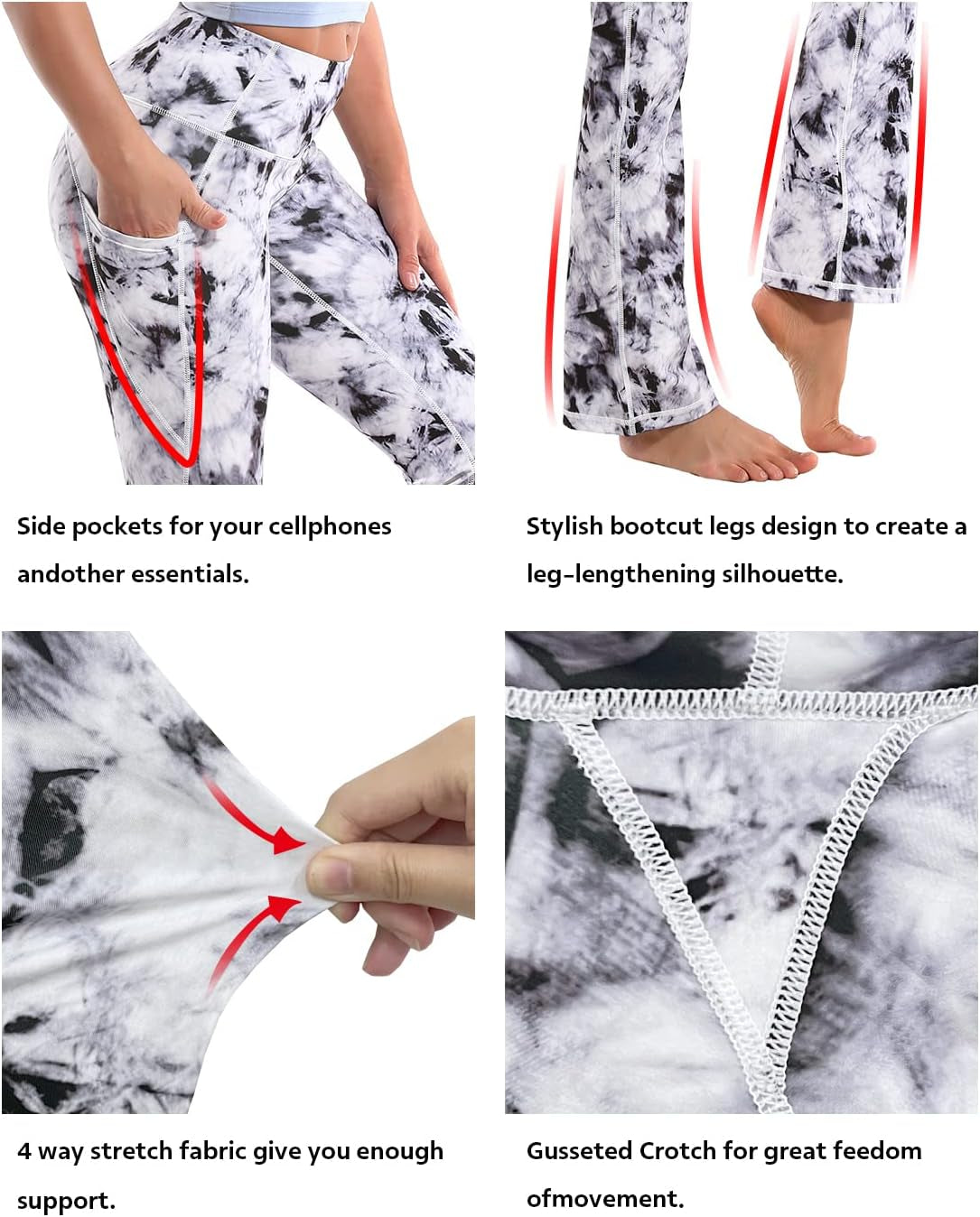 29"/31"/33"/35"/37" Women Bootleg/Wide Legs High Waist Yoga Pants Tummy Control Bootcut Workout Flared Out Pockets