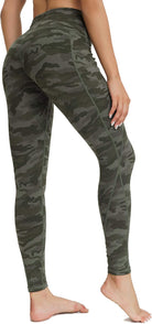 Camo Yoga Leggings for Women High Waisted Workout Long Compression Yoga Pants for Girls with Pockets,Army S