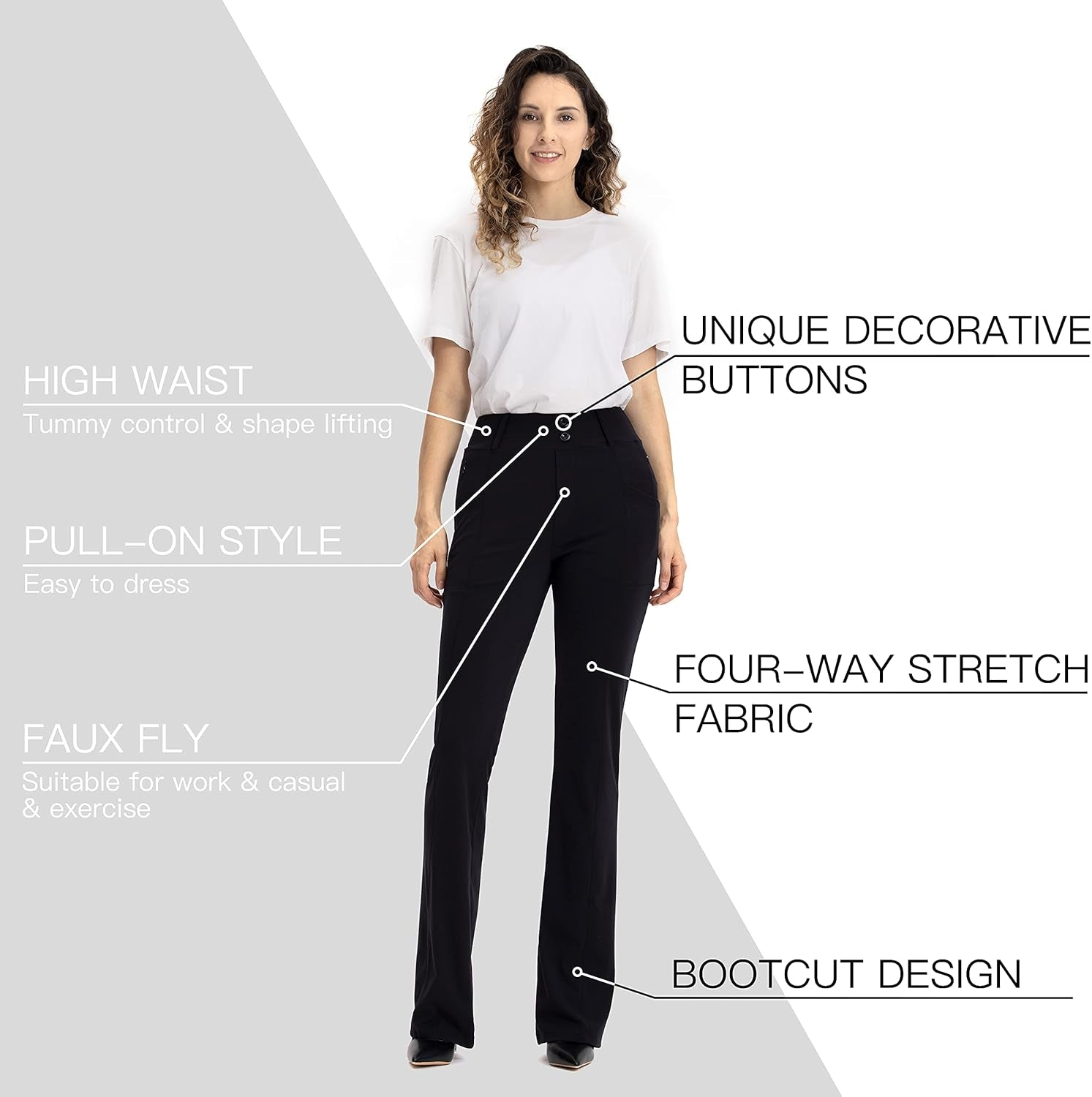Yoga Dress Pants for Women Work Bootcut Yoga Pants Stretchy Business Casual Slacks with 6 Pockets