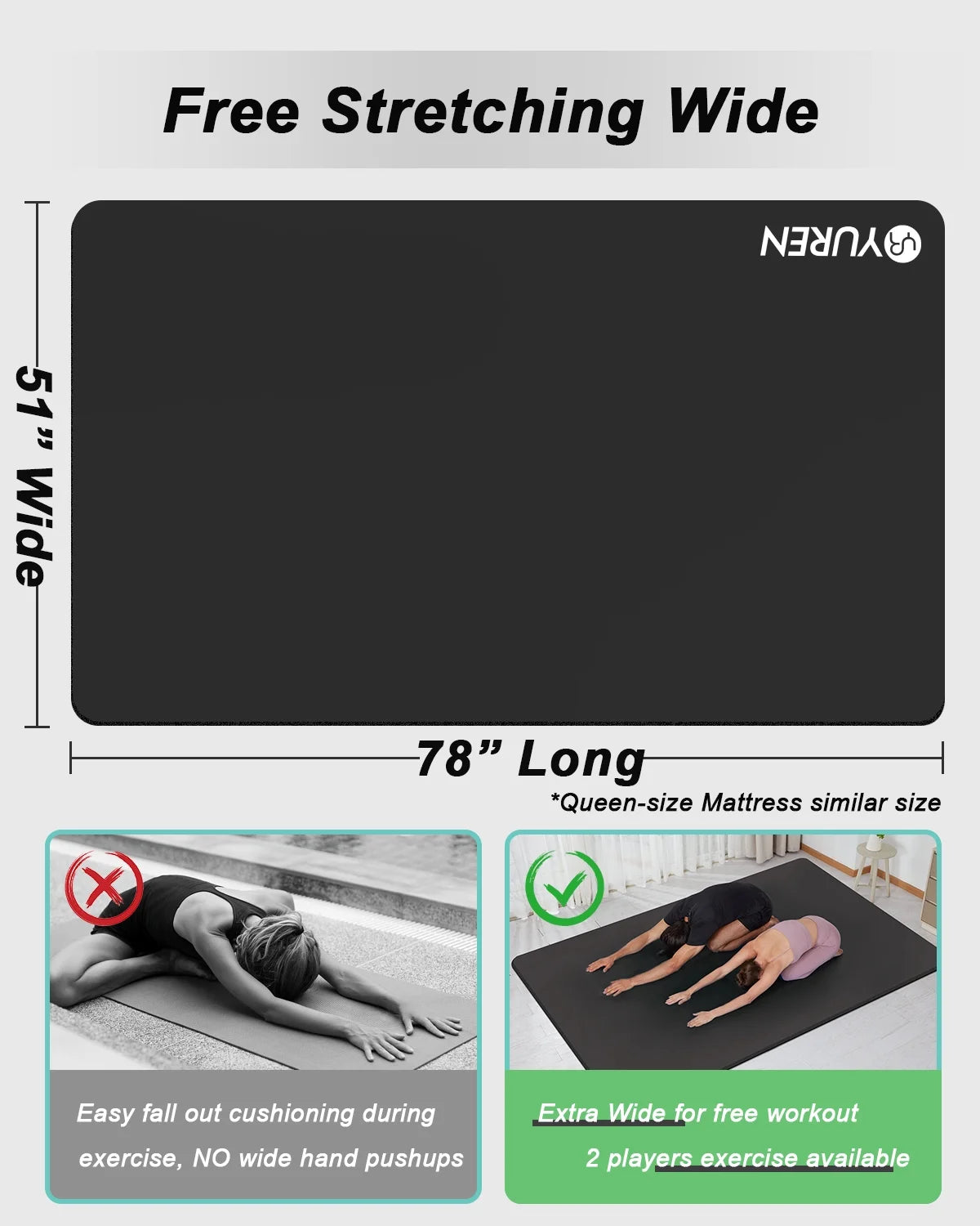 Large Yoga Mat 78X51" 10Mm/15Mm/20Mm Extra Thick Exercise Mats Home Gym Workout Stretching, Black