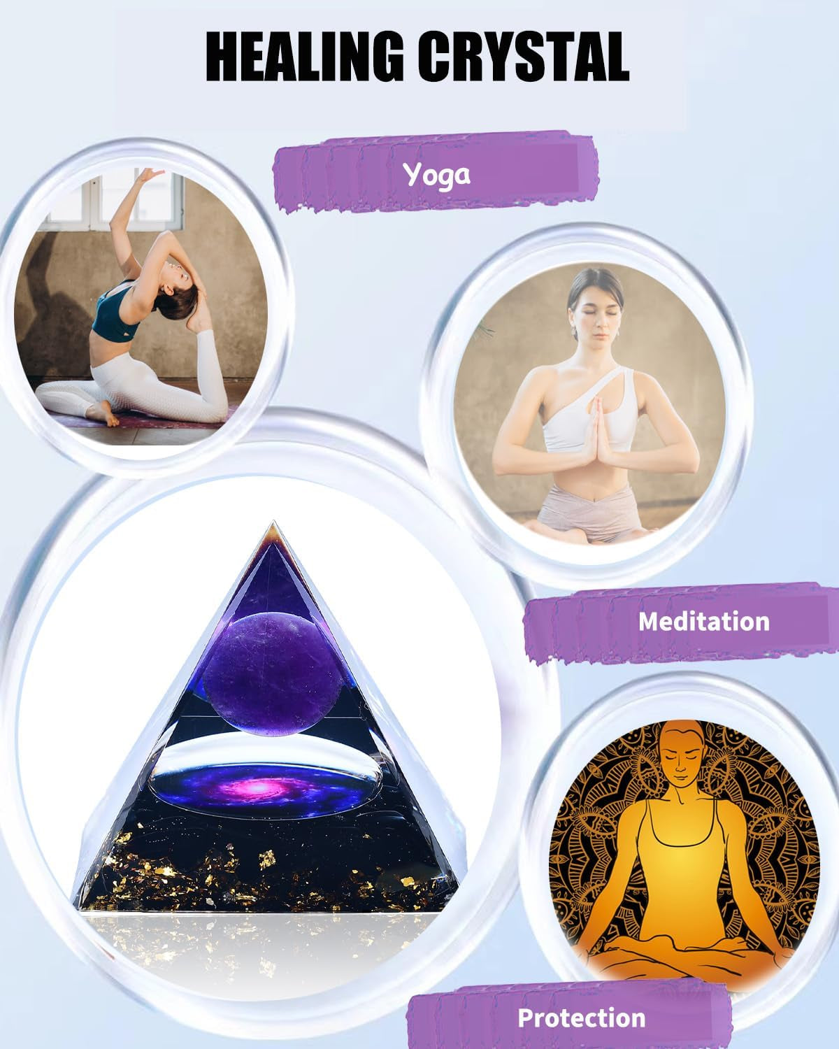 2 Inch Orgone Pyramid, Crystal Pyramid and Healing Stones,Shelf Office Desk Living Room Bedroom Home Decor,Amethyst Crystal Gift for Women Dad Christmas